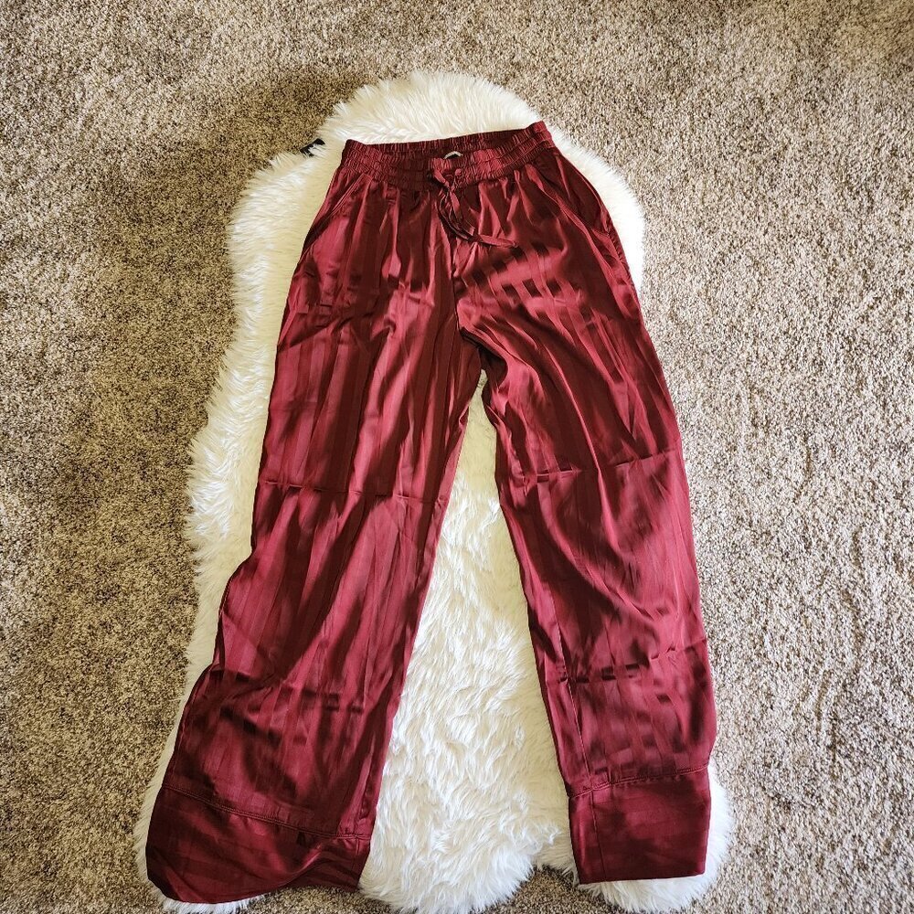 Abercrombie & Fitch Pajama Pants Women Red Satin High Rise Soft Cozy Lou…